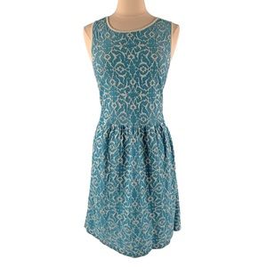 Peruvian Connection Bahia Turquoise and White Sleeveless Dress Sz L